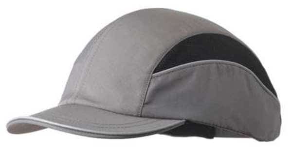 Bump Cap, Short Brim Baseball, Inner ABS Polymer, Outer Nylon, Hook-and-Loop Suspension, Gray