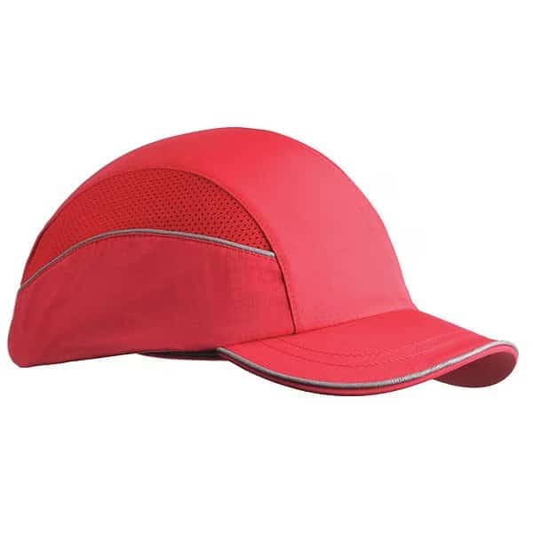 Bump Cap, Short Brim Baseball, Inner ABS Polymer, Outer Nylon, Hook-and-Loop Suspension, Red