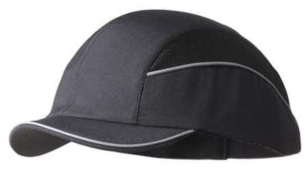 Bump Cap, Short Brim Baseball, Inner ABS Polymer, Outer Nylon, Hook-and-Loop Suspension, Black