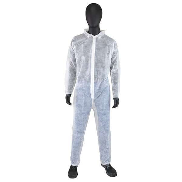 Disposable Coverall, Collared, L, Polypropylene, Zipper, Open Cuff, Open Ankle, Serged Seam