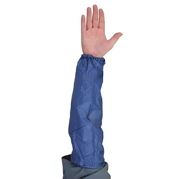 Vinyl Chemical Resistant Sleeves, 18 in Length, 8 mil Thick, Sewn Seam, Blue, 12 PK