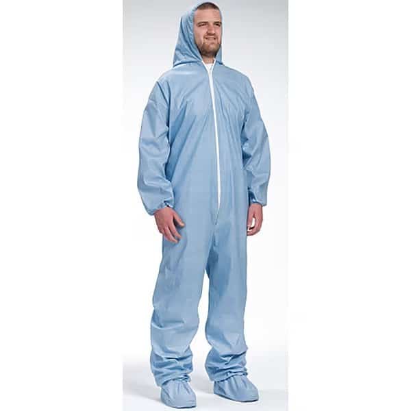 Disposable Coverall, Hooded, 2XL, Polyester, Zipper, Elastic Cuff, Elastic Ankle, Serged Seam