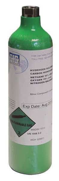 Calibration Gas, Carbon Dioxide, Hydrogen Sulfide, 44 L, C-10 Connection, +/-10% Accuracy