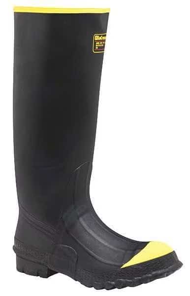 Men's Rubber Boot, 9 Steel Toe, 16" H, Black, 267220