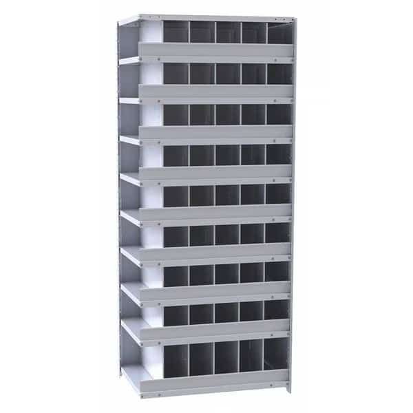Steel Add-On Pigeonhole Bin Unit, 12 in D x 87 in H x 36 in W, 10 Shelves, Gray