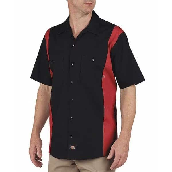Men's Work Shirt, 35% Cotton, 65% Polyester, Button Down, Black/Red, 3XL
