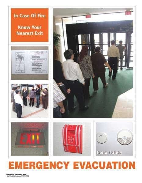 In Case of Fire Know Your Nearest Exit Emergency Evacuation, 22 in H x, 17 in W, Paper