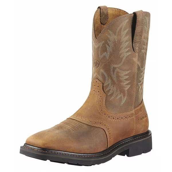 Men's Western Boot, 10 EE, Steel Toe, 10 in H, Aged Bark, 10010134