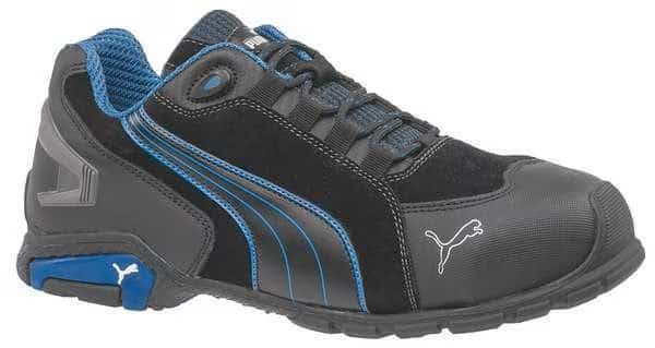 Men's Athletic Shoe, Aluminum Toe, Leather Upper, Carbon Rubber Outsole, Lace Up, Black/Blue, 13 EE