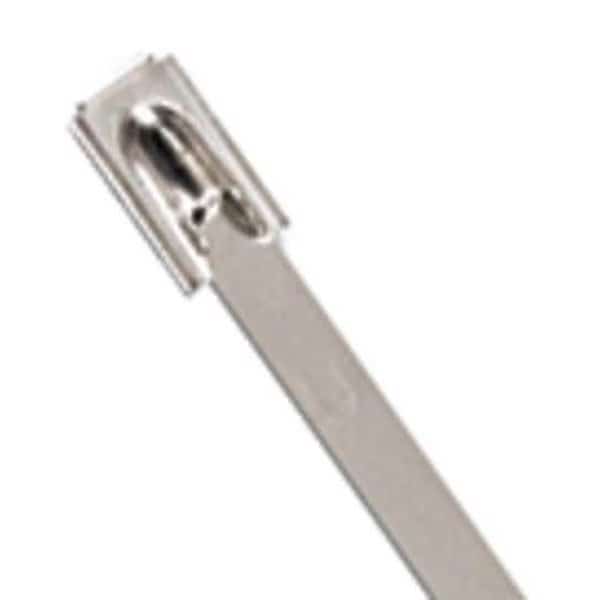 Cable Tie, 8 in L, 2 in Max Bundle Dia., Silver, 304 Stainless steel, 200 lb Strength, 50 PK