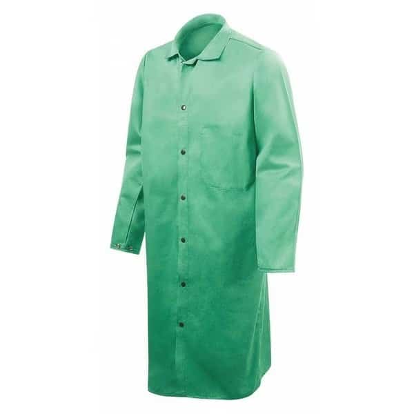 Weldlite Welding Jacket, 45", Green, XL, XL, 9 oz Cotton, Snaps Closure