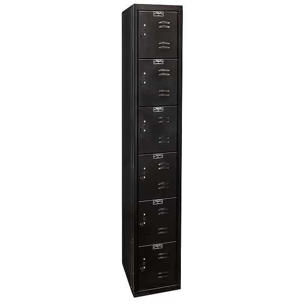 Box Locker, 12 in W, 18 in D, 72 in H, (1) Wide, (6) Tier, Black