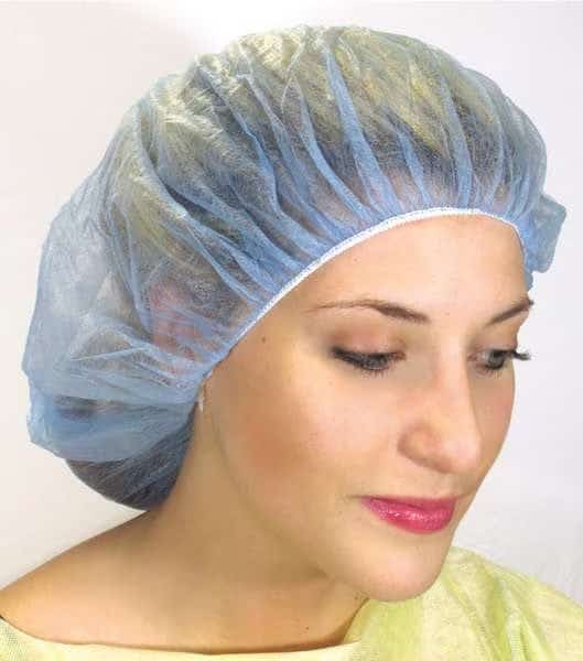 Bouffant Cap, Polypropylene, 24 in Dia., Blue, L, 500 PK