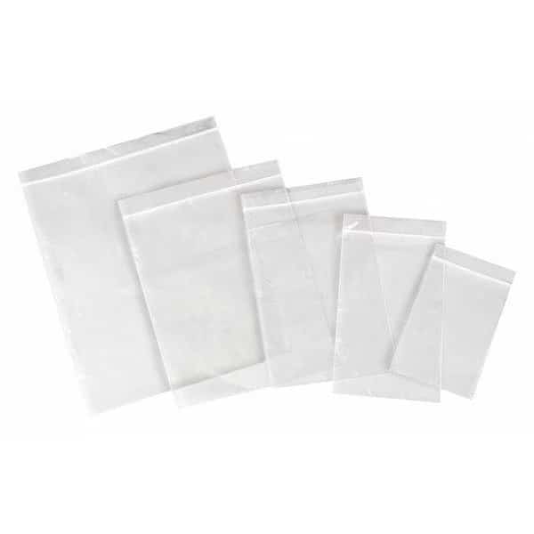 Reclosable Bag, Zip Seal, 8 in L, 5 in W, 2 mil Thick, Low Density Polyethylene (LDPE), Clear
