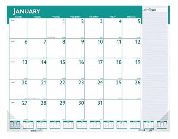 22 x 17" Express Track Monthly Desk Pad Calendar, White