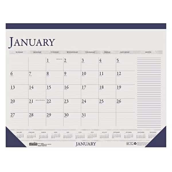 22 x 17" Two-Color Monthly Desk Pad Calendar With Large Notes Section