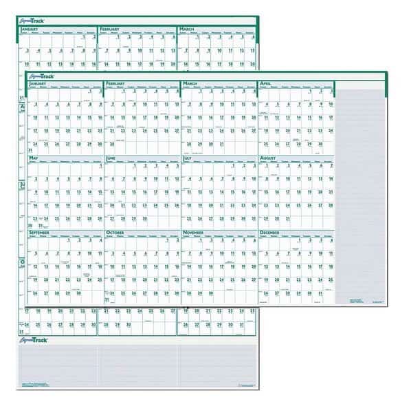 24 x 37" Express Track Reversible/Erasable Yearly Wall Calendar, Teal/Blue