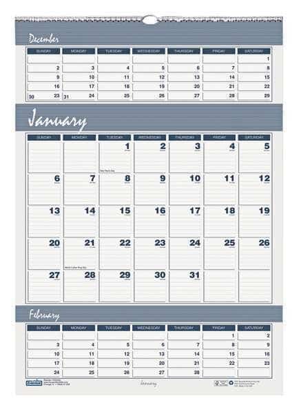 12 x 17" Wall Calendar Bar Harbor Wirebound Three-Months-Per-Page, Blue/Gray