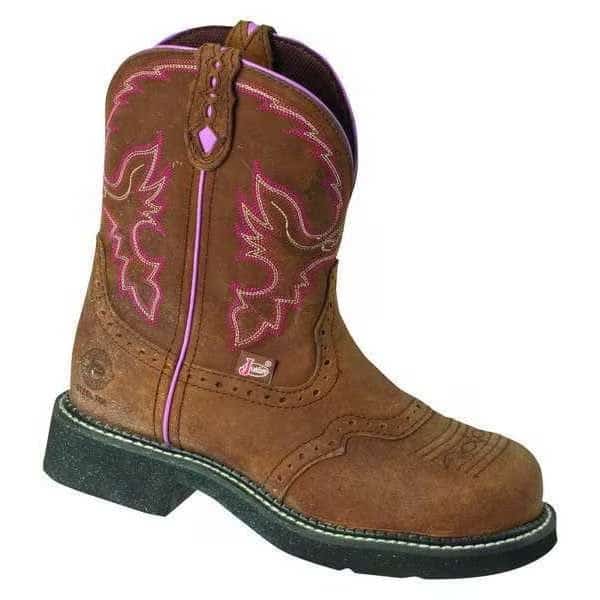 Women's Western Boot, 7 B, Steel Toe, 8 in H, Brown, WKL9980