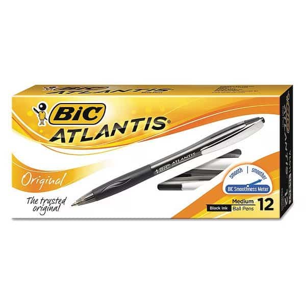 Pen Retractable, Medium 1.0 mm, Black PK12