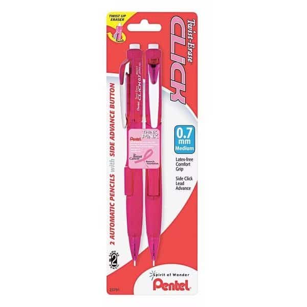 Twist-Erase CLICK Mechanical Pencil, Breast Cancer Awareness, 0.7 mm, HB (No 2), Black Lead, PK2