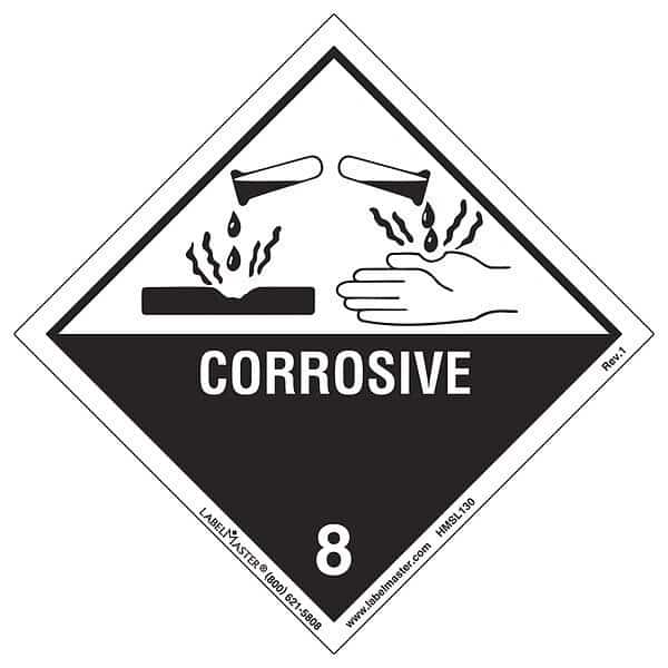 Corrosive Label, 100mmx100mm, Polyprop, 500