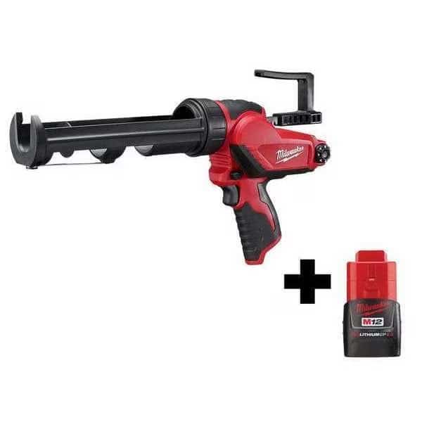 Cordless Caulk Gun, Black/Red, 10 oz Capacity, 12V DC
