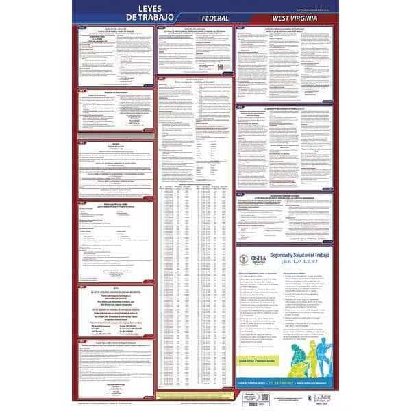 Labor Law Poster, Fed/STA, WV, SP, 26inH, 3yr