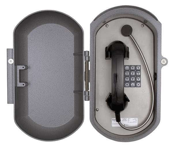 Aluminum Casting Telephone, Armored Cord, Wall Mount, Gray