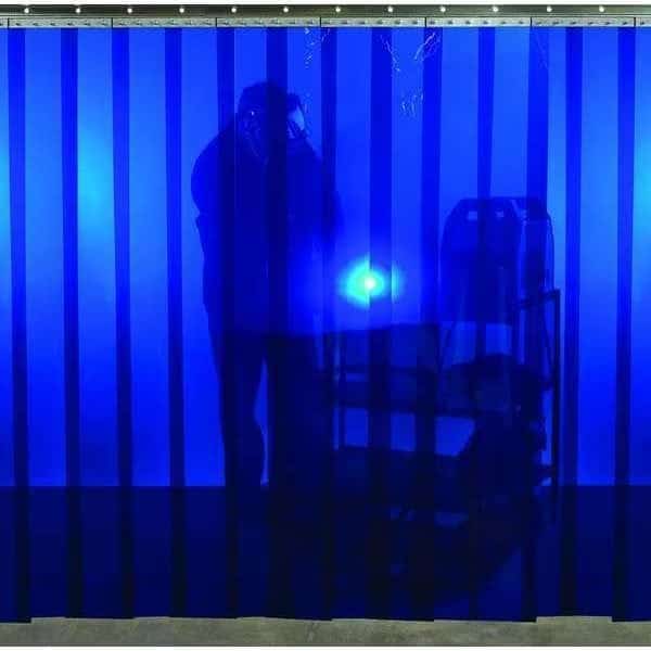 Welding Strip Curtain, Transparent PVC, 8 ft. W., 8 ft. H., 72 oz/sq yd, With Grommet, Blue
