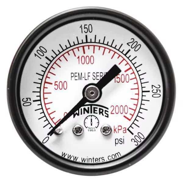 Pressure Gauge, 0 to 300 psi, 1 1/2 in Dial, 1/8 in NPT Center Back Location, Steel Case Material