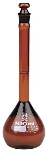 Volumetric Flask, Amber, 100mL, PK4, SIBATA, Mfr# 2307A-100