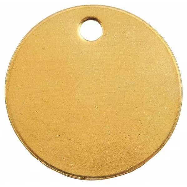 Blank Tag, Brass, 2 in H x 2 in W, 2 in Dia., Yellow, Round, 100 PK