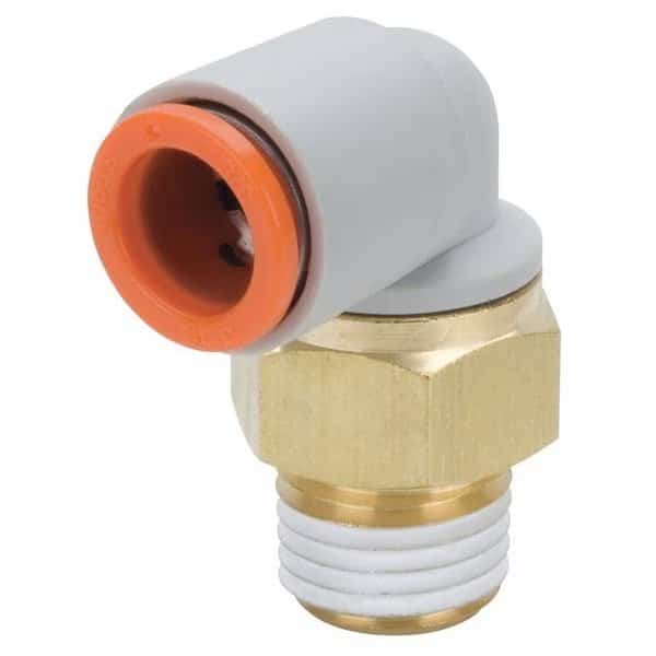 Male Elbow, Push-to-Connect x MNPT, 3/16 in Tube OD, 1/8 in Pipe Size, Plastic