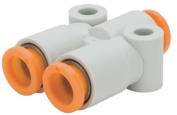 Push-Fit Wye Fitting, Push-to-Connect x Push-to-Connect x Push-to-Connect, 4mm Tube OD, Plastic