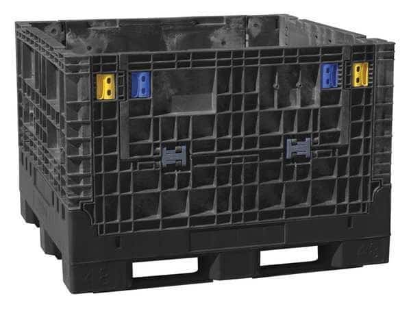 Collapsible Bulk Container, 36.3 cu ft, 48 in L, 45 in W, 41 in H, Black, Plastic