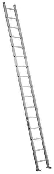 16 ft. Overall H, Straight Ladder, Aluminum, 16 Steps, Natural Finish, 300 lb Load Capacity