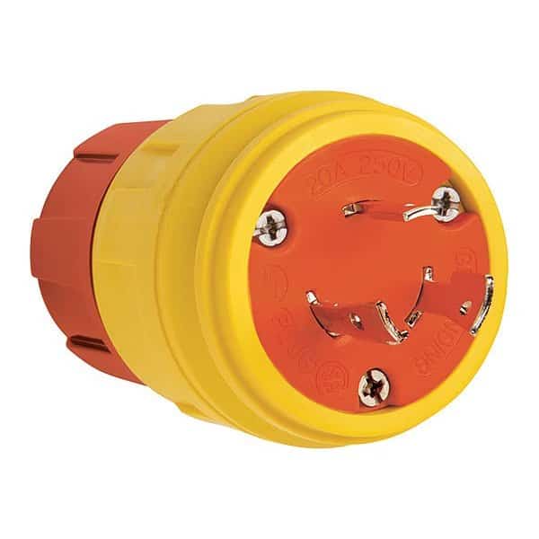 Locking Plug, L6-20P, 20 A, 250V AC, Single Phase, 2 Pole, Screw Terminals, Yellow