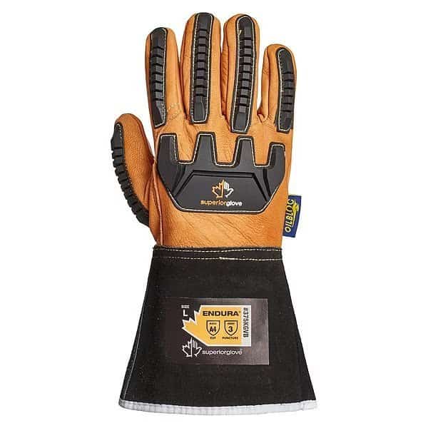 Leather Drivers Gloves, Goatskin, Gauntlet, Wing Thumb, Gunn Cut, Black/Tan / Tan, 2XL 1 PR
