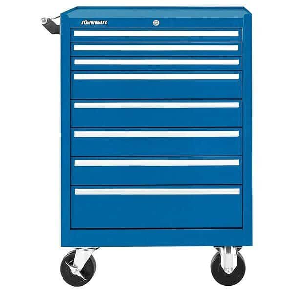 Rolling Tool Cabinet, 8 Drawer, Blue, 27 in W