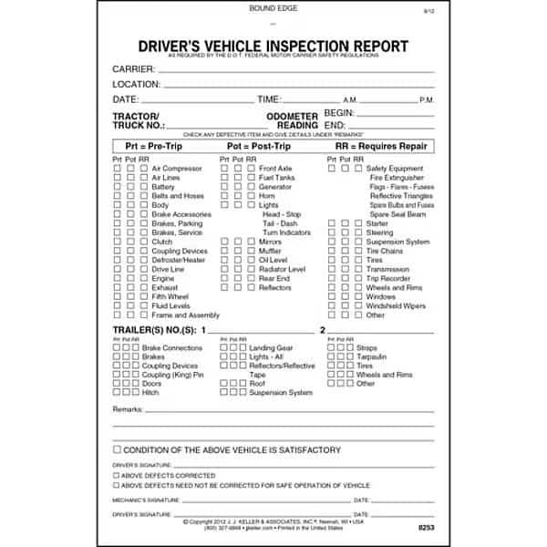 Vehicle Inspection Form, 2 Ply, Carbonless