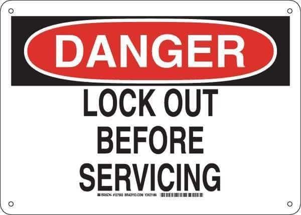 Danger Sign, 10 in Height, 14 in Width, Aluminum, Rectangle, English