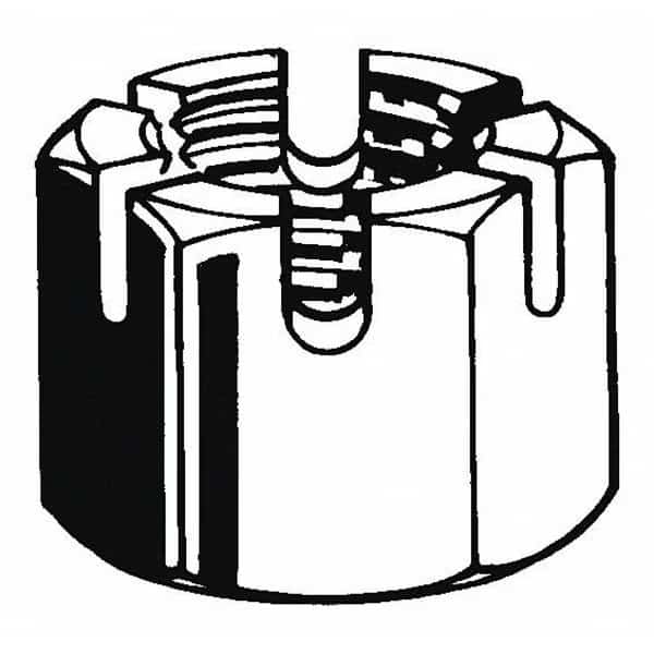 1/2"-13 Grade 2 Plain Finish Carbon Steel Round Slotted Castle Nut, 10 pk.