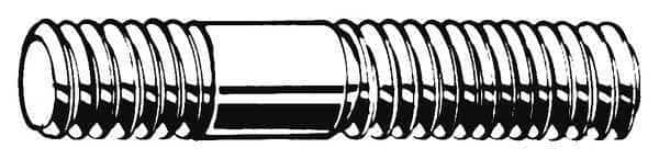 Double-End Threaded Stud, M14-2mm Thread to M14-2mm Thread, 48 mm, Steel, Plain, 50 PK
