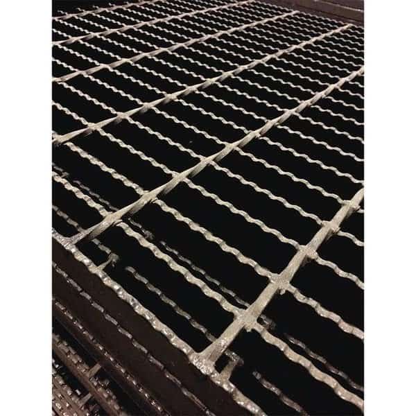 Carbon Steel Bar Grating, Serrated, 36 in L, 36 in W, 2.0 in H, Black Painted Steel Finish
