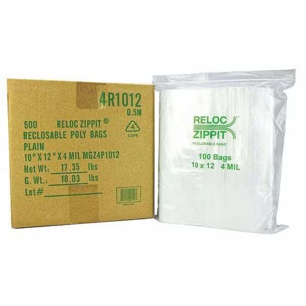 Reclosable Poly Bag,Zip Seal,PK500, Mfr#: 4R1012, RELOC ZIPPIT