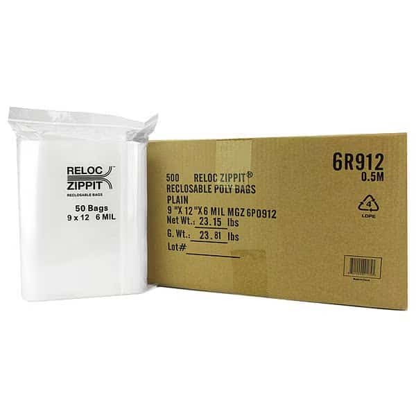 Reclosable Poly Bag,Zip Seal,PK500, Mfr#: 6R912, RELOC ZIPPIT
