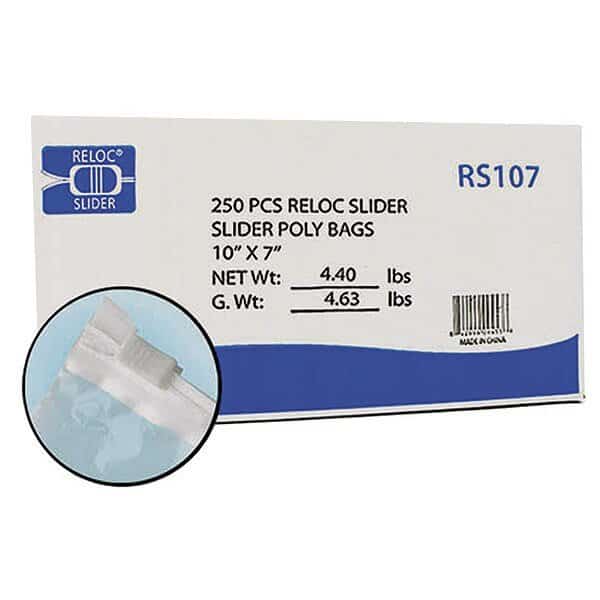 Reclosable Poly Bag,Slide Seal,PK250, Mfr#: RS107, RELOC ZIPPIT