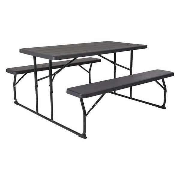 Rectangle Folding Picnic Table, Black, Metal, 28-1/4 in H Overall