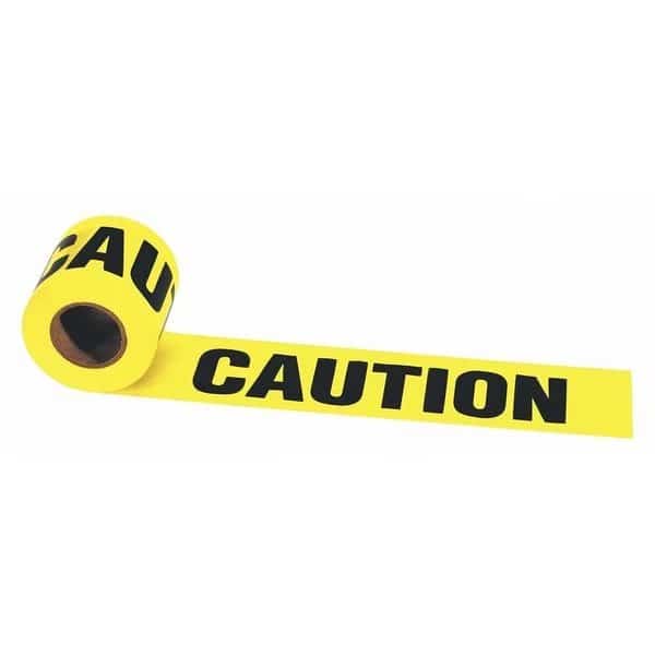 Barricade Tape, Caution, 3 in Wide, 300 ft Long, Yellow/Black